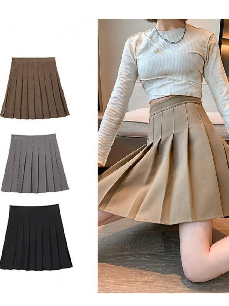 

Women High Waist Pleated Skirt Casual Kawaii A-line Korean Chic Harajuku Preppy Style Kawaii Short Skirt Summer New 2022