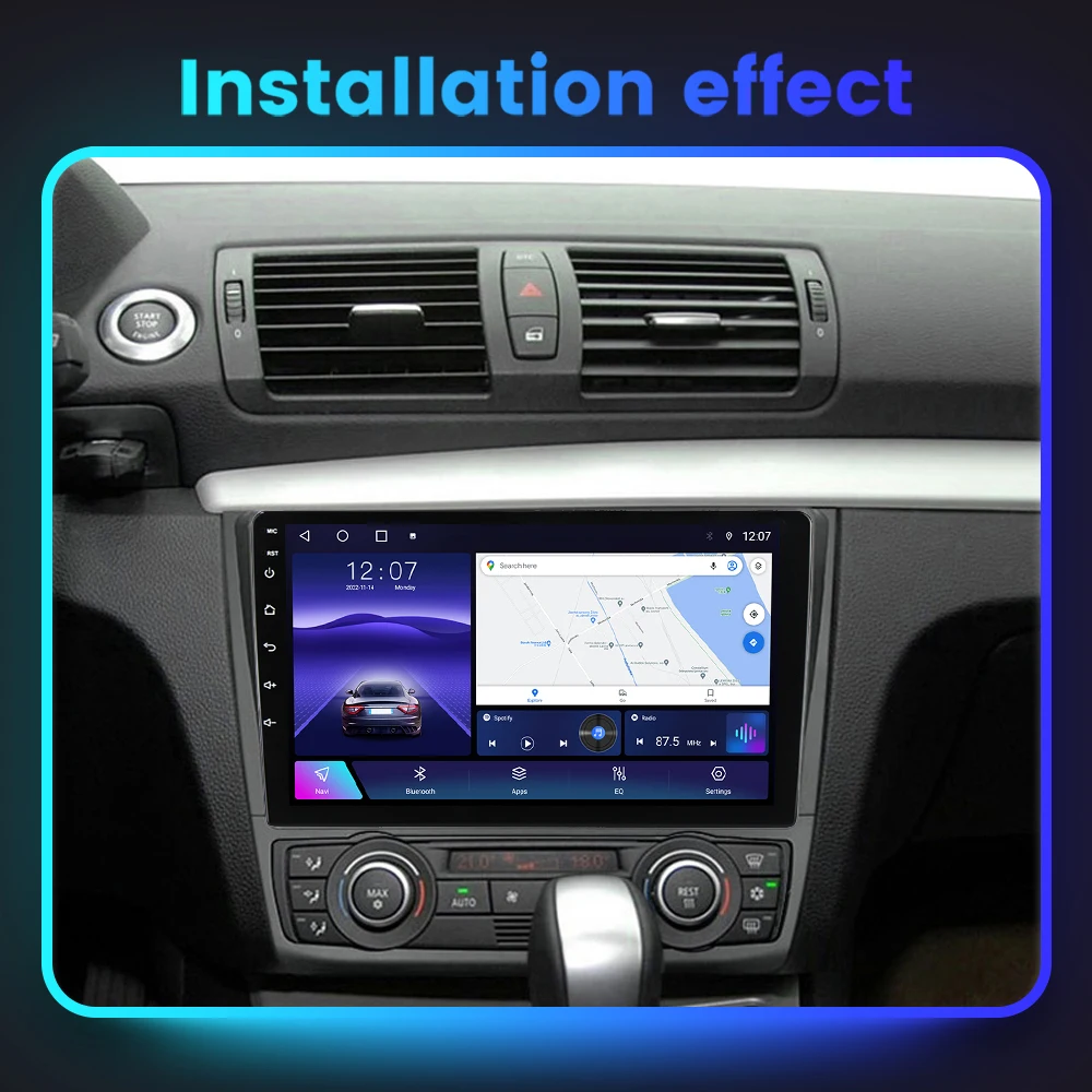 안드로이드 자동차 멀티미디어 플레이어, DSP RDS 무선 카플레이, BMW 1 시리즈 E81 E82 E87 E88 AT 2004-2012, 2Din, 8 코어, 8GB + 128GB