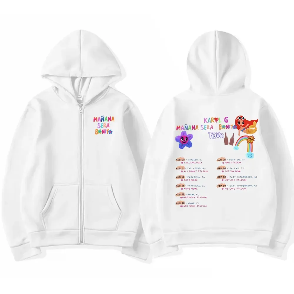 Singer Karol G Heart Mañana Sera Bonito Tour Zipper Hoodie Men Women Hip Hop Oversized Sweatshirt Cartoon Music Zip Up Jacket