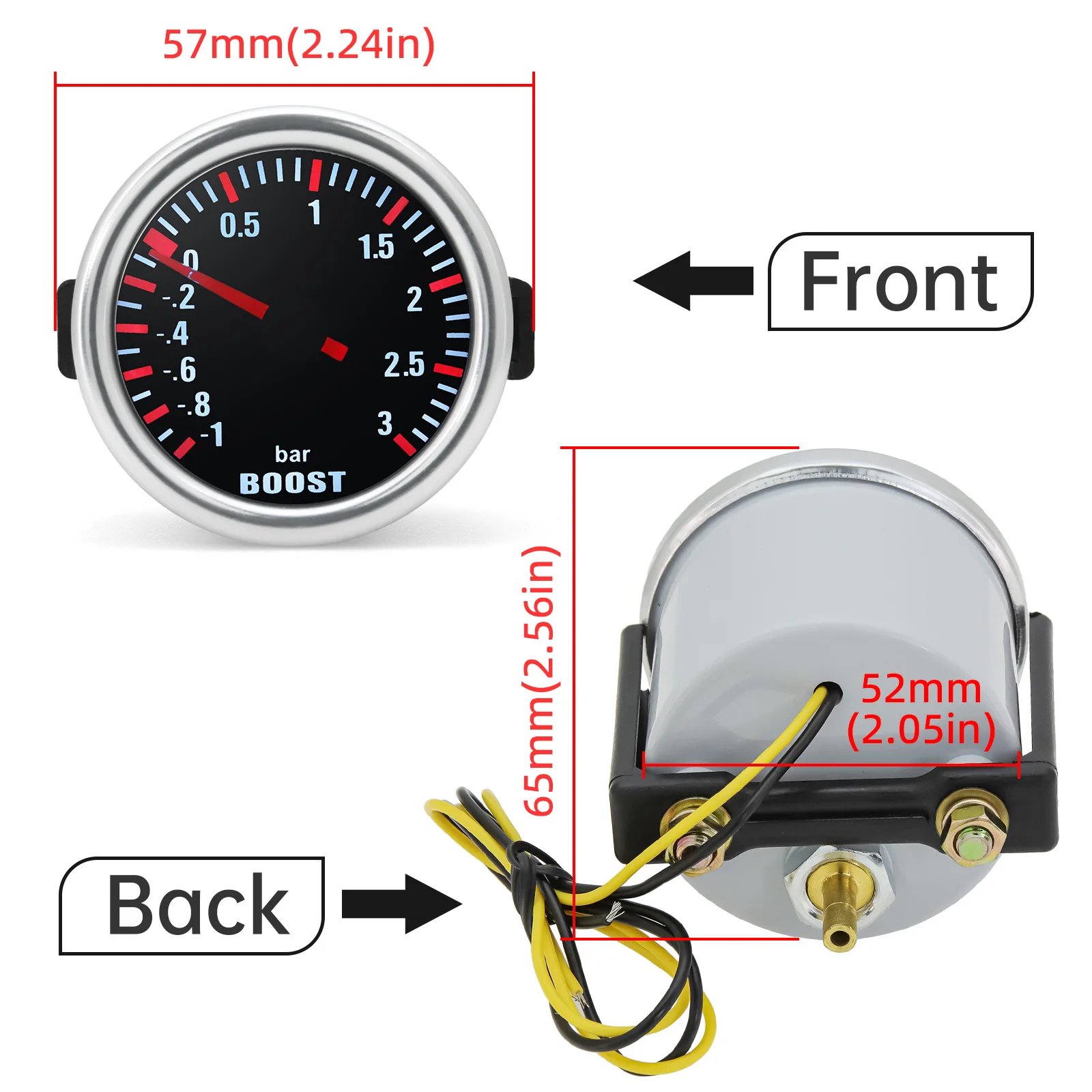 2'' 52mm Universal Car Gauge 3 Bar Boost Gauge Mechanical Boost Meter With LED B