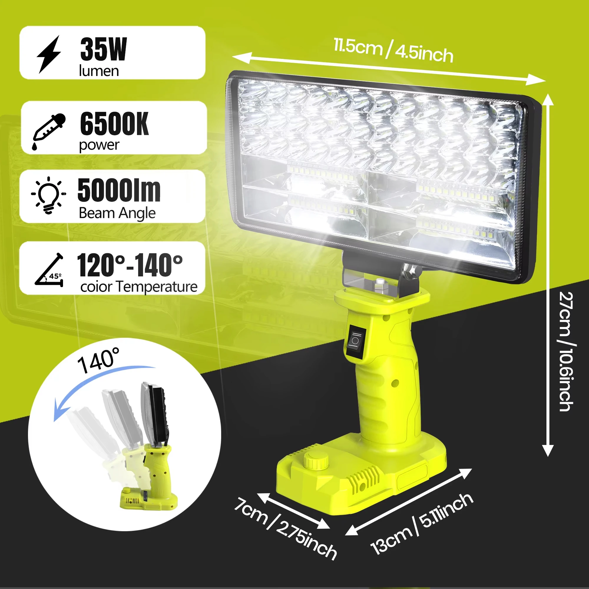 LED Work Light 4000LM 35W Outdoor Emergency for Ryobi 18V Battery