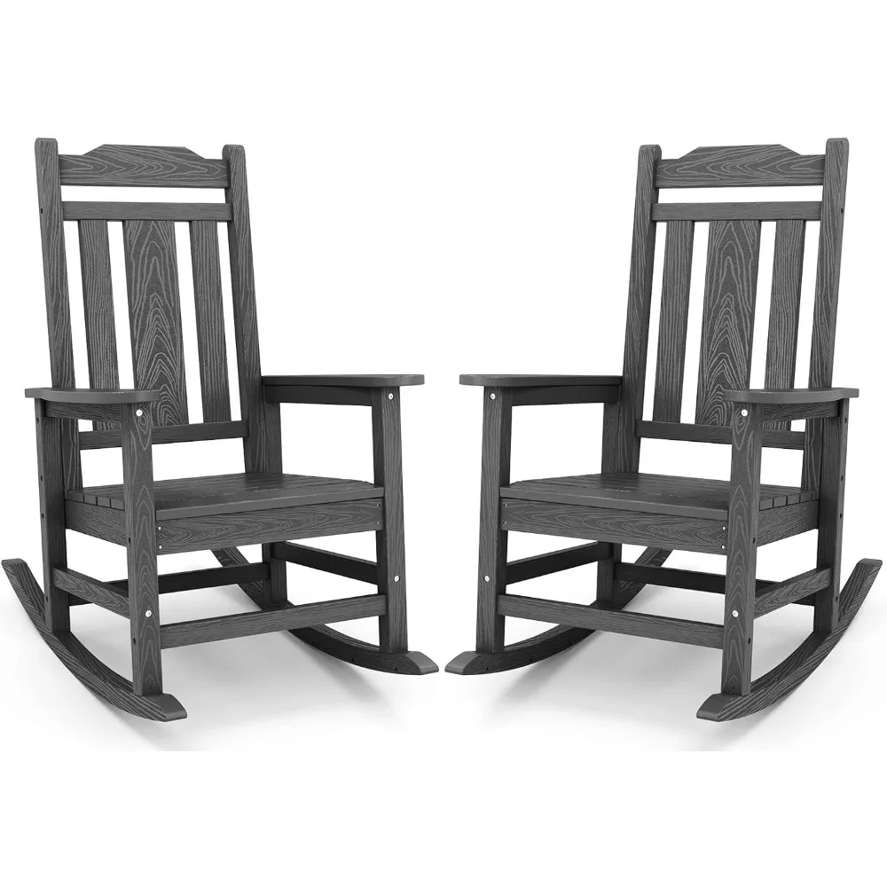 Rocking Chair Set of 2,All Weather Patio Rocking Chairs,Poly Rocking Chair for Adults, Heavy Duty Front Porch Rocker 3