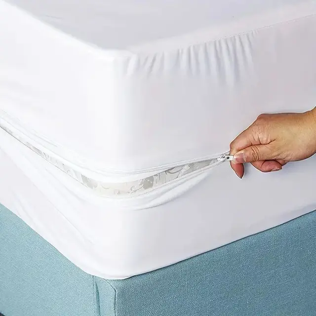 Coprimaterasso impermeabile completamente chiuso a 6 lati da 1 pezzo con cerniera (senza federa), protezione per materasso antipolvere tinta unita 1