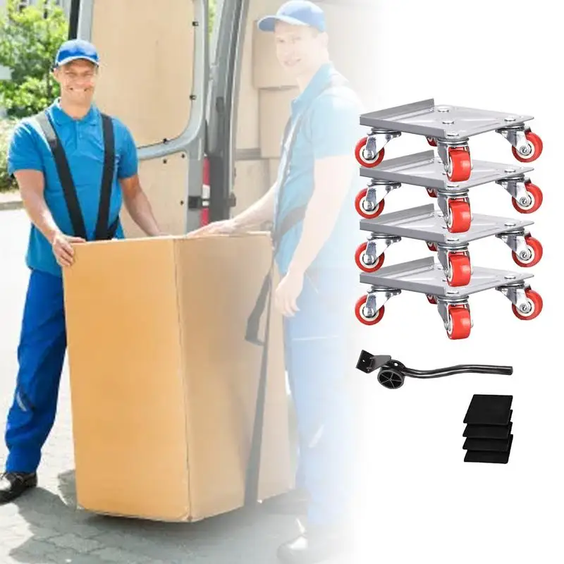 Furniture Moving Tool 5-Wheel Heavy Duty Furniture Mover With Brake Short Crowbar & Load Lifter With Anti-Skid Pad For Cabinets 4