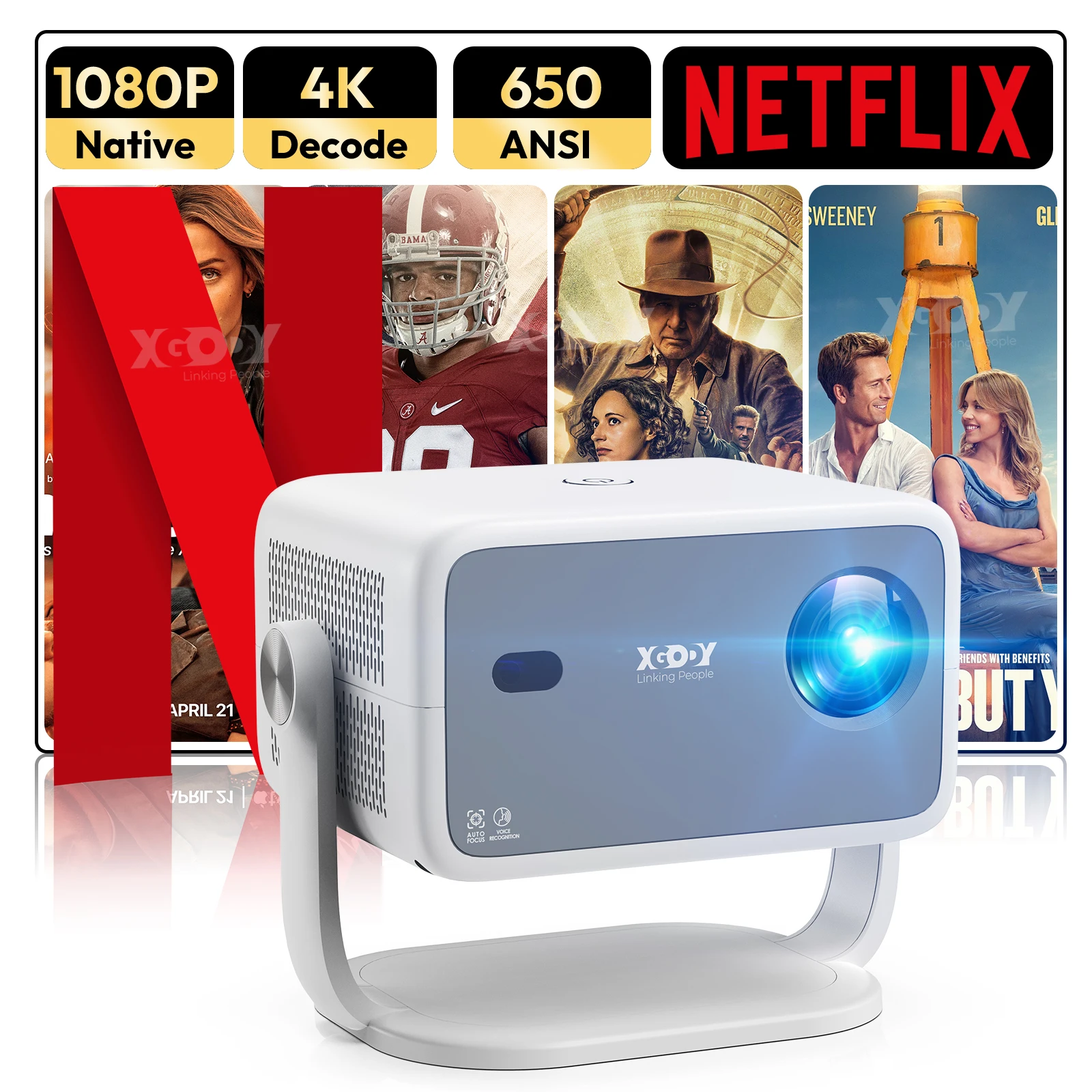 XGDOY 4K Smart HD Projector for Home Theater