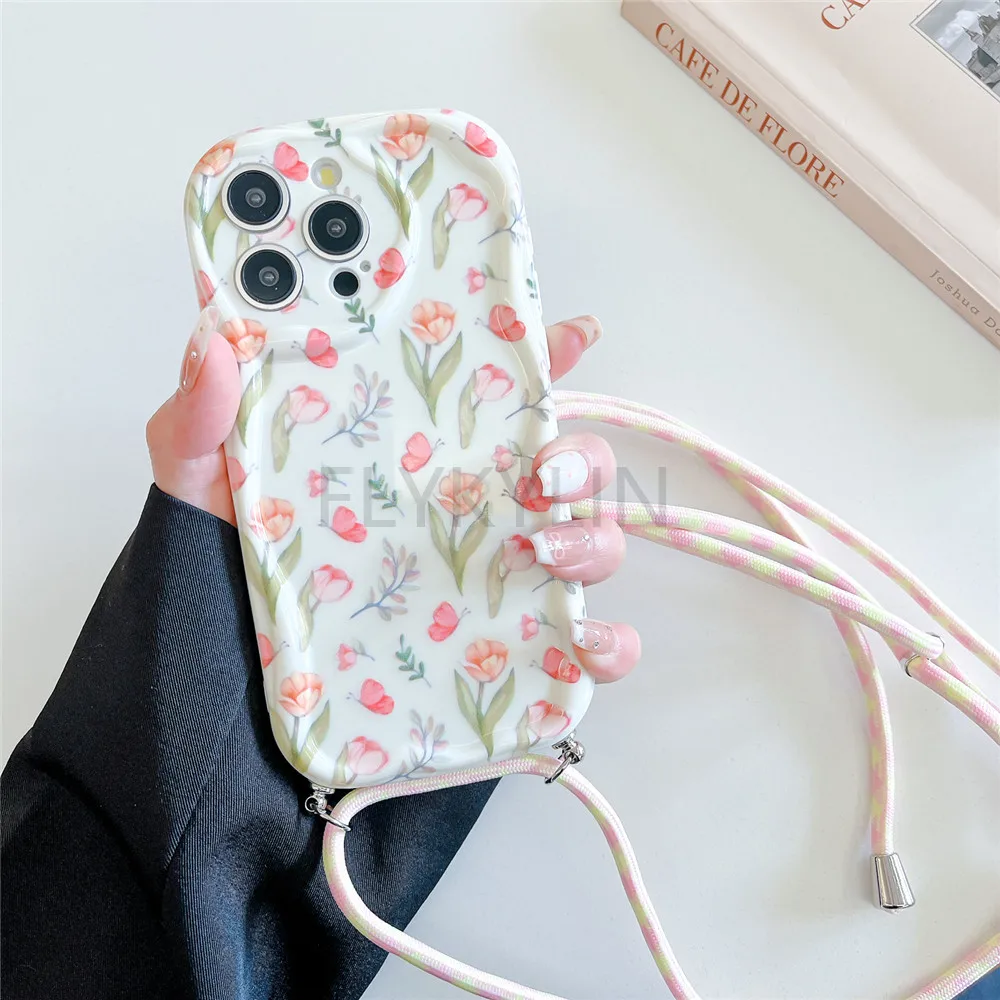 Graffiti Lanyard Shockproof Phone Case with Silicone Neck Cord and Crossbody Strap