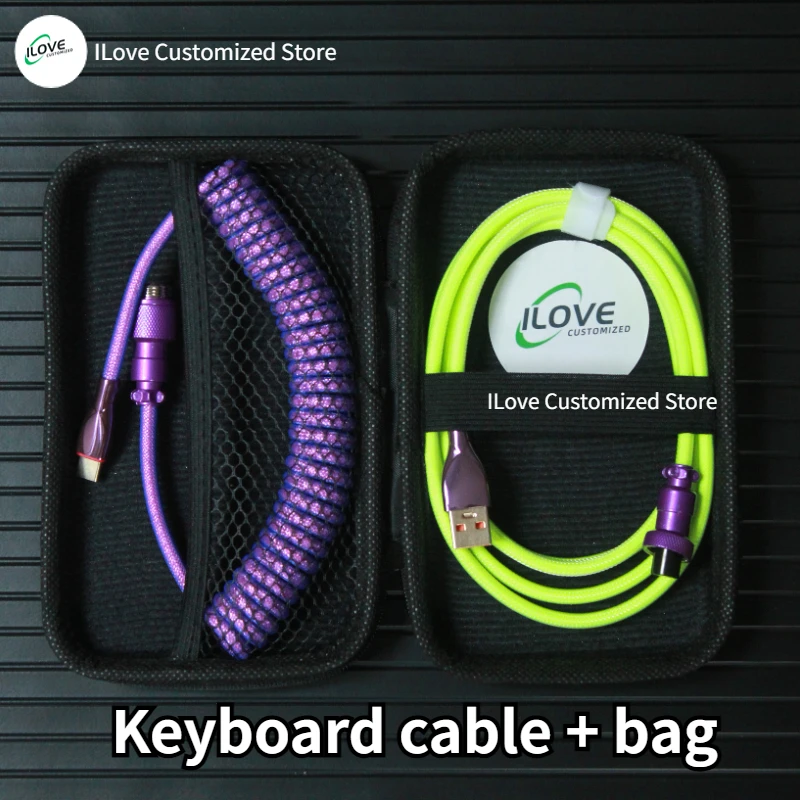 USB C Keyboard Cable Coiled for Mechanical Gaming Keyboard Double-Sleeved Detachable Metal Connector
