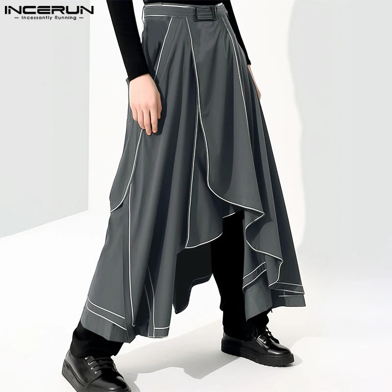 

Stylish Casual Style New Mens Trousers INCERUN 2024 Irregular Hem Skirts Pants Streetwear Male Hot Sale Wide Leg Pantalons S-5XL