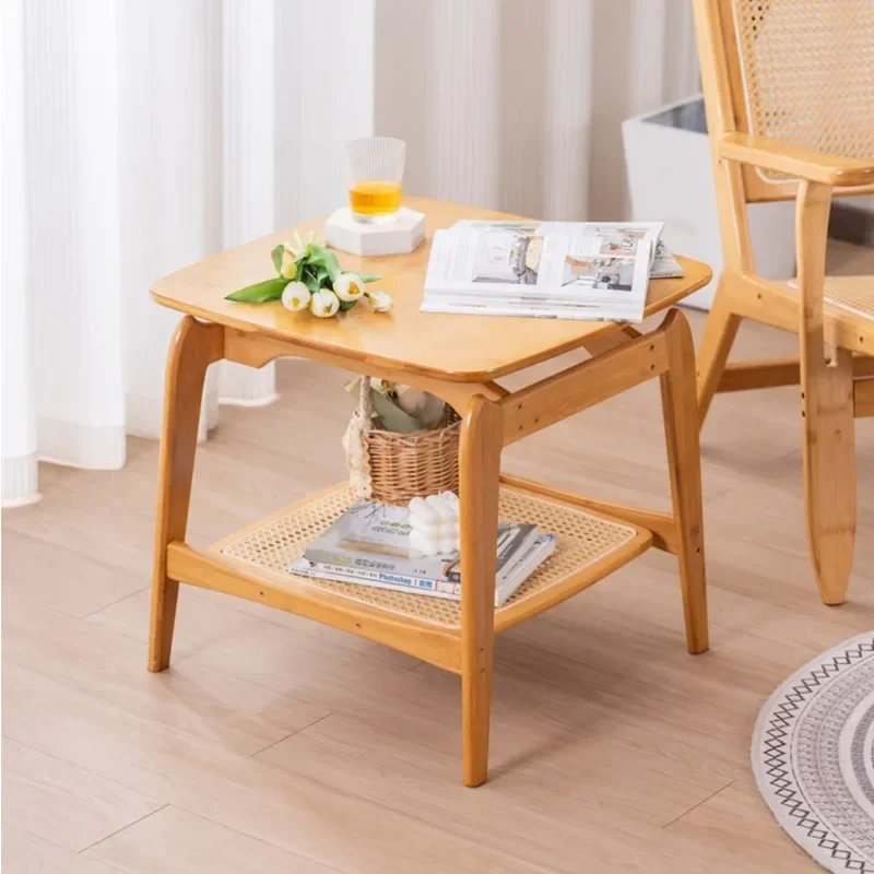 Simple Solid Wood And Bamboo Sofa Side Table Creative Modern Double-layer Storage Table Small Unit Side Cabinet Coffee