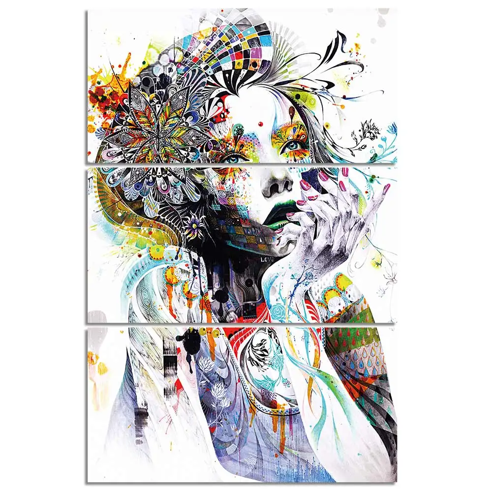 

HD spray print 3 Piece canvas art abstract watercolor girl face flower hair Painting Wall Pictures for Living Room CU-2930C