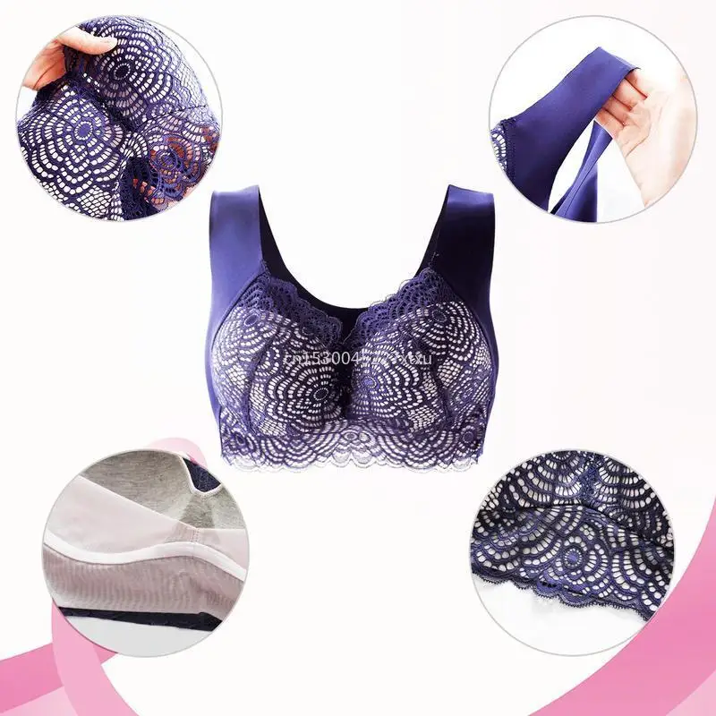 Wire Free Lace Bras for Women Plus Size Ultimate Lift Stretch Full