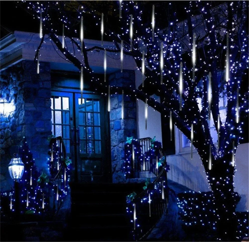 Description Picture 6 of item4/3/2/1Set EU/US LED Christmas Curtain Light Icicle String Lights Water Lamp Wedding Room Decor Garland Garden Outdoor Decor