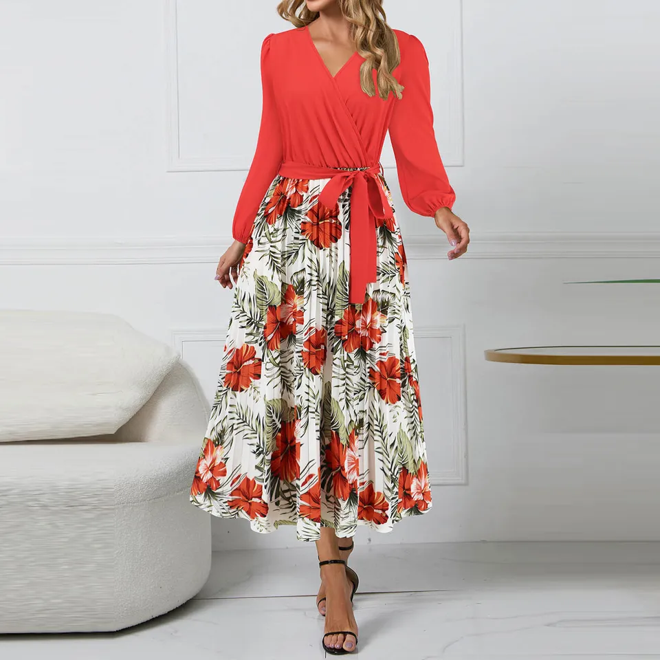 Elegant Women's Long Sleeve Floral Print Dress