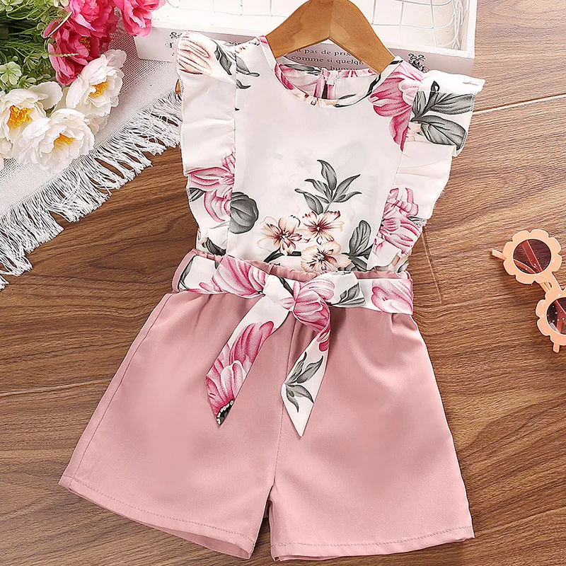 Baby Girl clothing suit summer floral print ruffled edge