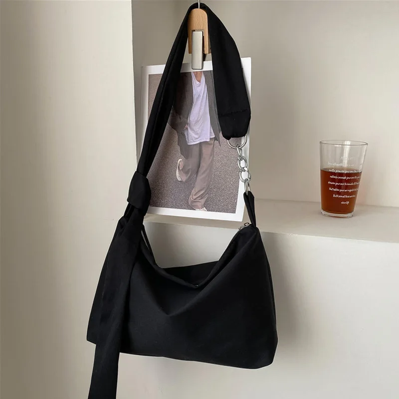 Black Crossbody Bags for Women 2023 Designer Handbag Nylon Shopper Girls  Chain Removable Adjustable Strap Messenger Shoulder Bag