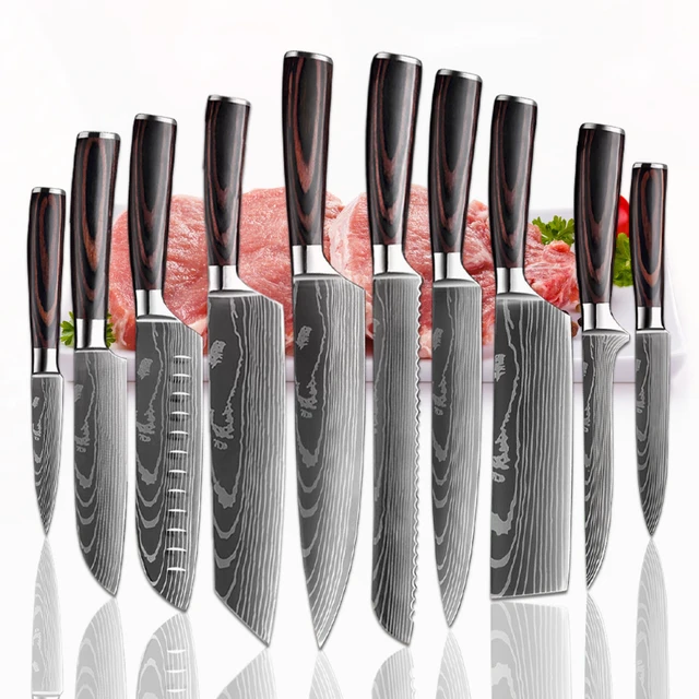 Kitchen Knife Set Damascus Pattern Stainless Steel Meat Cleaver