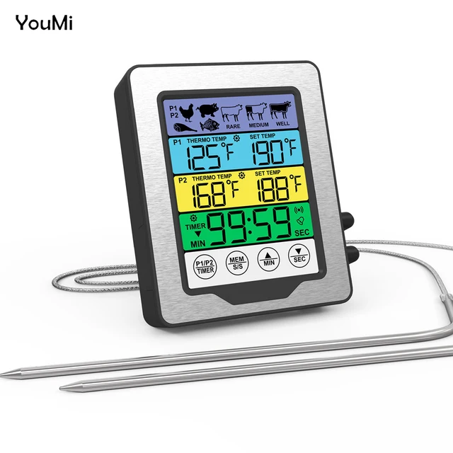 Yomi Touch Képernyő Háttérvilágítás Kettős Szonda Digitális Konyha Főz ​​Étel Bbq Húshőmérő Riasztási Funkcióval