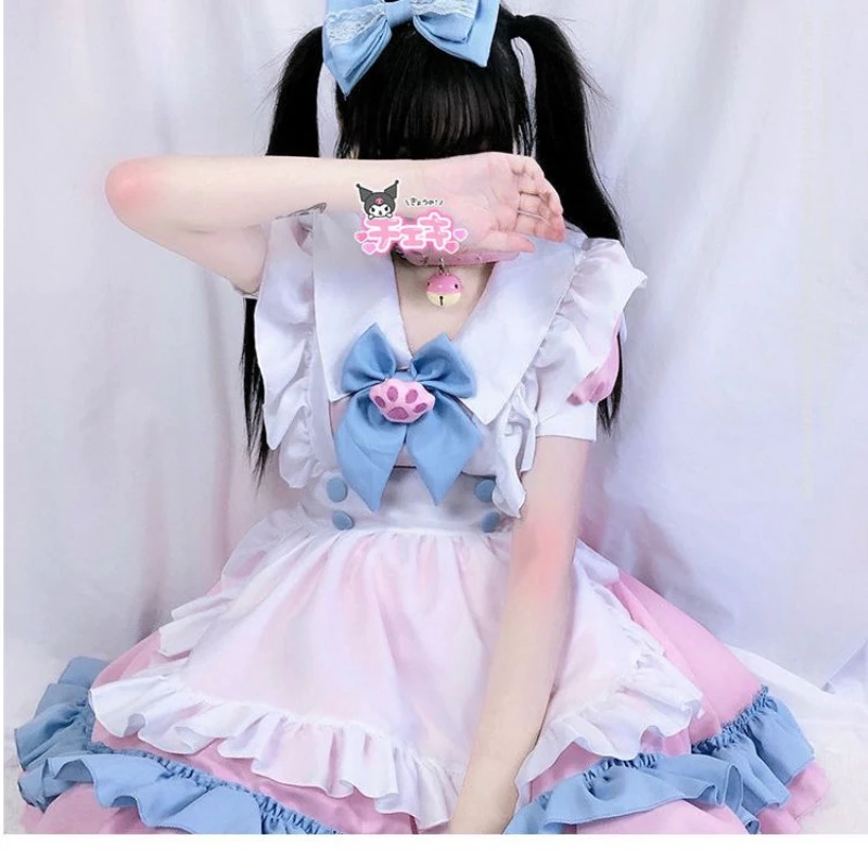 Super Cute Pink Blue Maid Costume Cosplay Everyday Cute Soft Girl Lolita Women Lota Suit Dress Game Abbigliamento Nuovi Abiti Di Stile