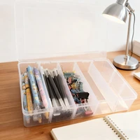 5-Compartment Transparent Plastic Storage Box, Desktop Stationery Organizer, Pencil Case with Adjustable Dividers - Large Capaci 6