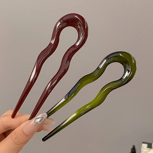 Simple U-Shape Hair Stick French Style Plastic Chignon Pins Hair Forks For Women Girls Summer Bun Styling Tools