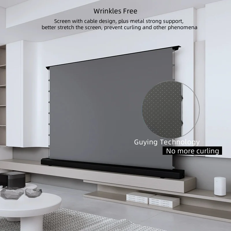 Schermo per proiettore sollevabile motorizzato 16:9 Tessuto acustico trasparente perforato anti-luce da 150'' per home theater 4K Ultra HD - immagine 2