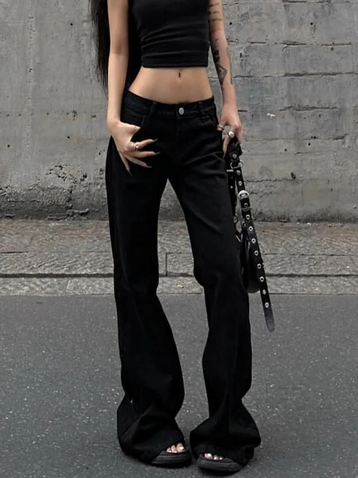 2025 Autumn Winter Women's Flared Denim Pants Y2k Low Rise Jeans