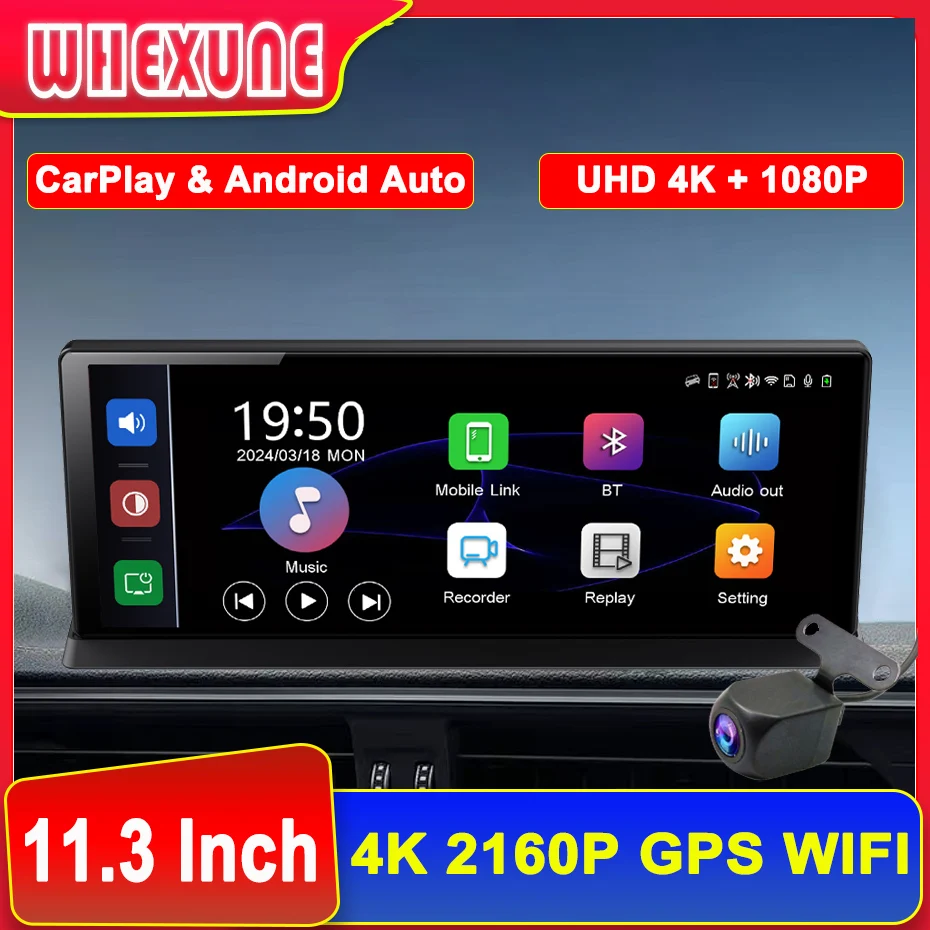 

Видеорегистратор 4K, 11,3 дюйма, 2160P, GPS, Wi-Fi, AUX