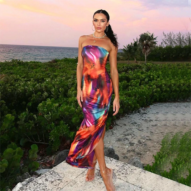 CUTENOVA Women Off-Shoulder Bodycon Maxi Sundress 2024 Summer Tie