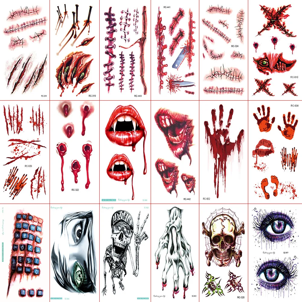Nouveaux Autocollants De Tatouage De Cicatrice D'Halloween, Toutes Sortes D'autocollants De