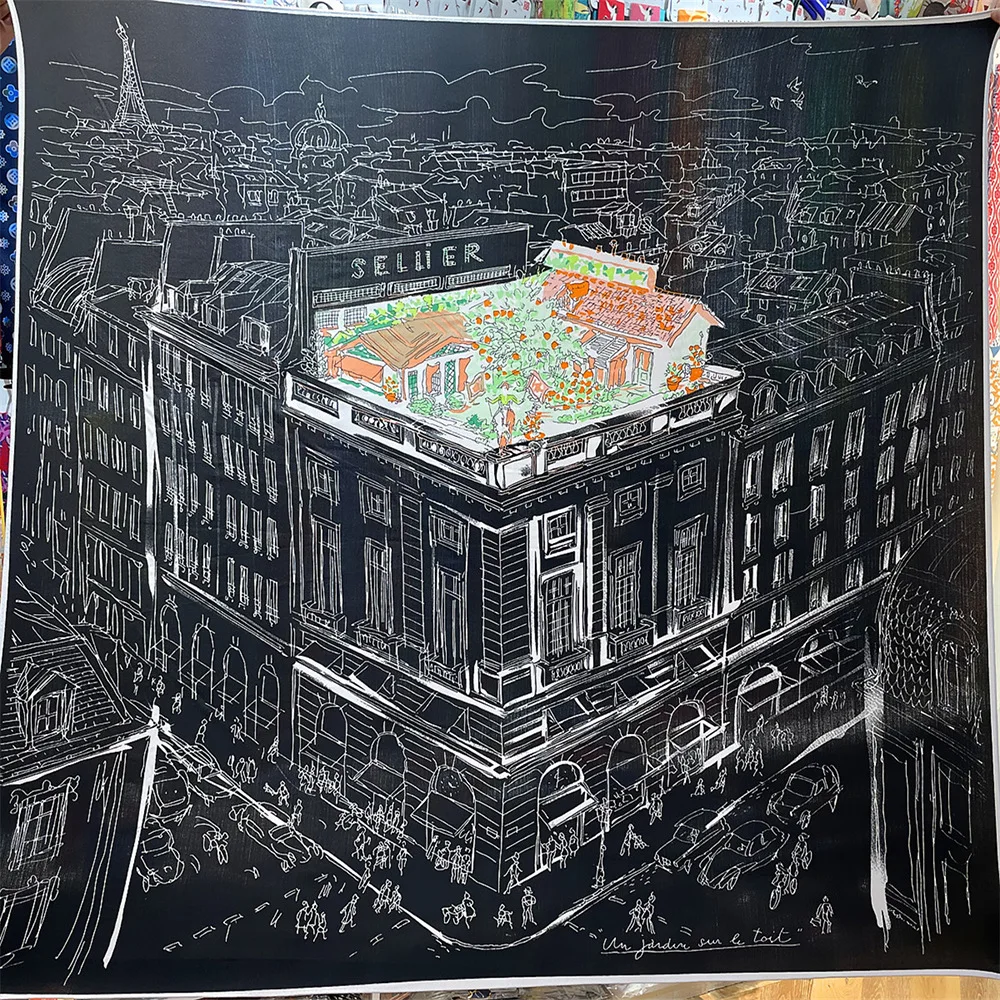 

Silk Cashmere Scarf Women Hand Rolled Shawl Night City Print Square Scarves Wraps Bandana Big Hijabs Female Foulard 130CM