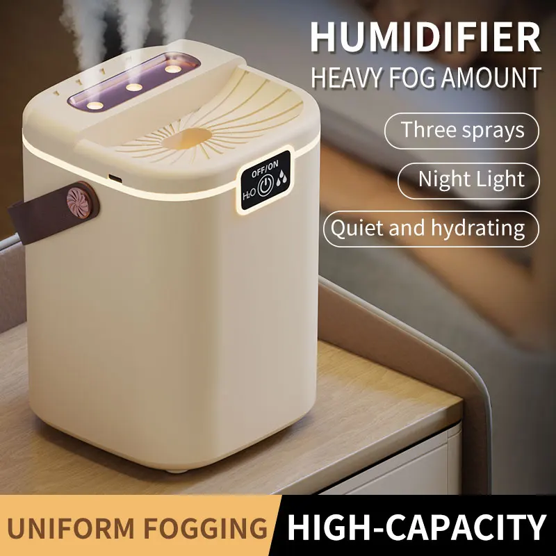 Three Nozzle Night Light Humidifier, 2L Large Capacity Silent Water Refill Type-C Air Purifier for Bedroom Living Room. 2