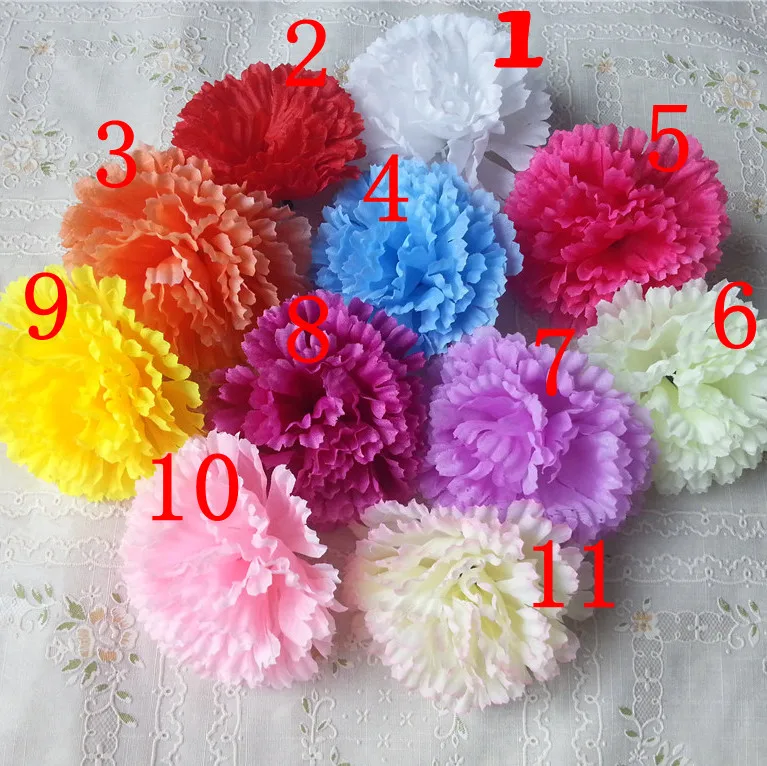 Wholesale 50pcs/lots High Quality 9CM Silk Carnation Head Artificial Flower for Wedding
