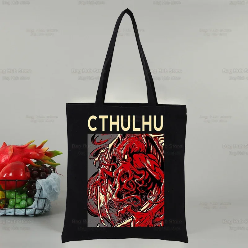 

Cthulhu Octopus Horror Women Shopping Canvas Bag Female Girl Tote Eco Lovecraft Halloween Occult Shopper Shoulder Bags,Drop Ship