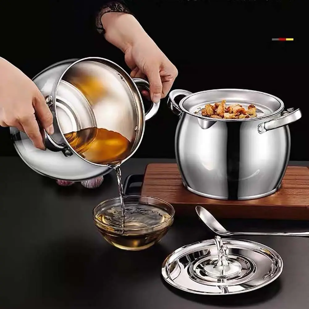 1.5/3.5L Oil Filter Pot Large Capacity Stainless Steel Cooking Oil Strainer Lard Strainer Storage Container Oil Bottle Kitchen