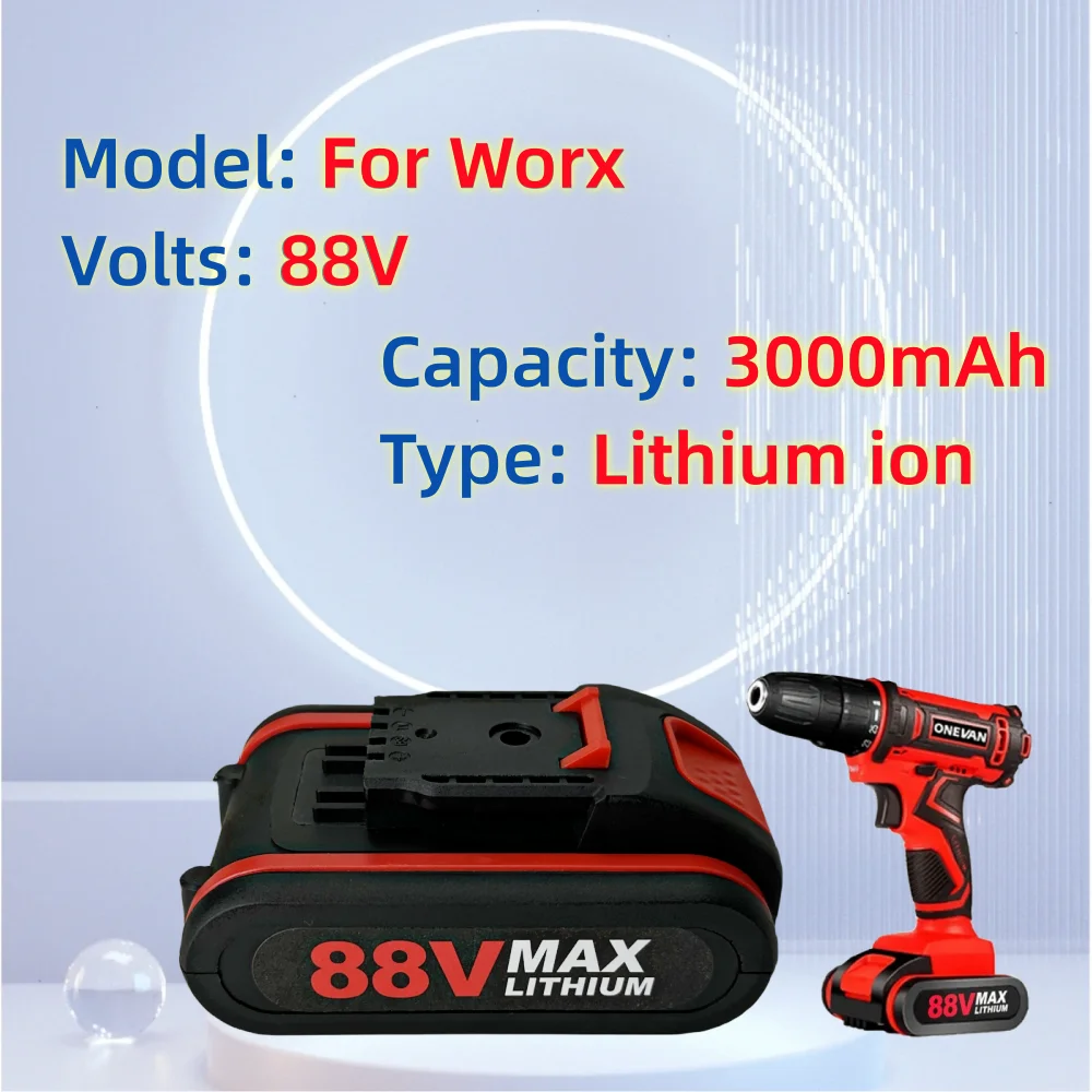 88V 3000mAh Rechargeable Li-ion Battery for Worx Cordless Screwdriver Power Tools Replacement Battery