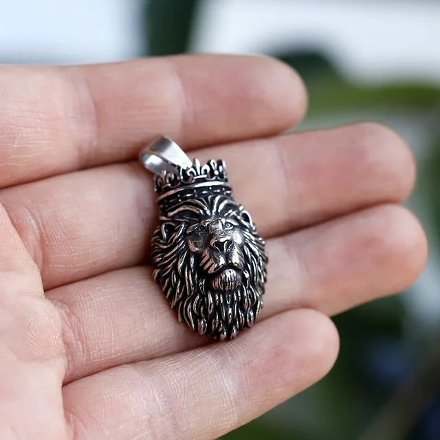 Collana Croce Uomo Oro Collana Uomo Vintage Gotica Con Ciondolo Testa Di Leone In Acciaio Inox E Perline Di Onice Nera Collana Vintage Per Uomo - Foto 8