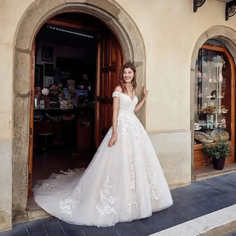 Elegant A Line Off Shoulder Lace Wedding Dress