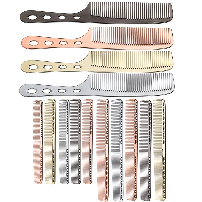 Hair Comb Fine Cutting Teeth Hairdressing Stainless Steel Comb Styling Hair Cutting Space Aluminum Comb Beauty Hair Salon Tools