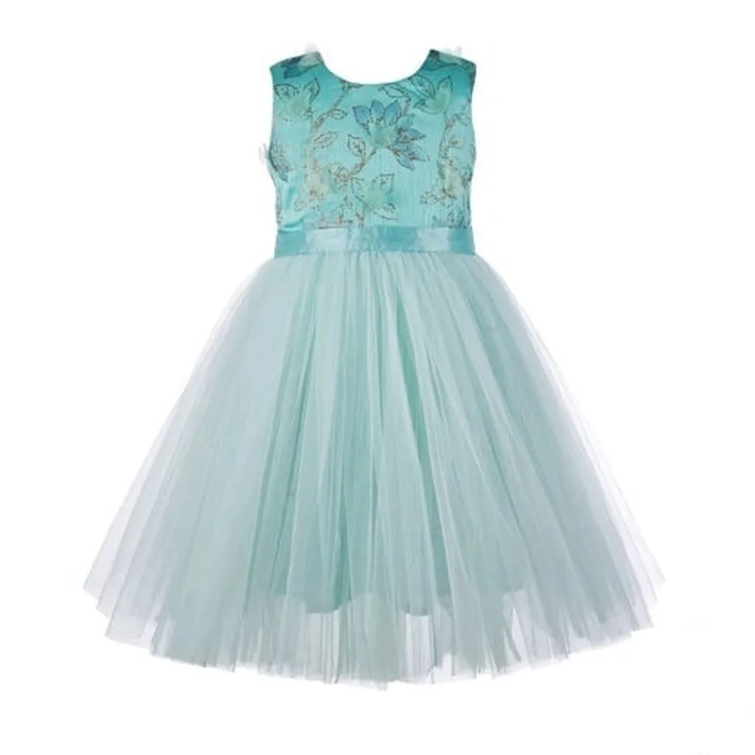 

AsaNagi Pale Green O-neck Satin Sleeveless Children Dress Tulle Bow Kid Illusion Evening 2023 فساتين اطفال