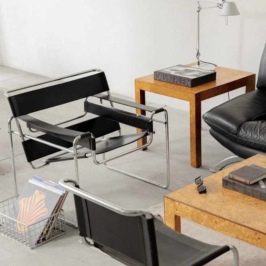 Vassili Genuine Leather Lounge Chair Bauhaus Style MidCentury Modern OnePiece with Stainless Tube Frame Premium office Furniture