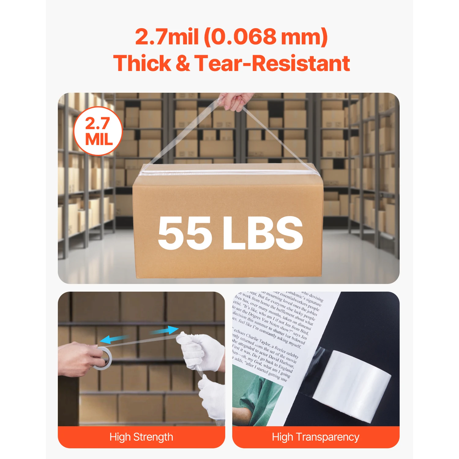 Clear Packing Tape with Dispenser for Moving and Shipping