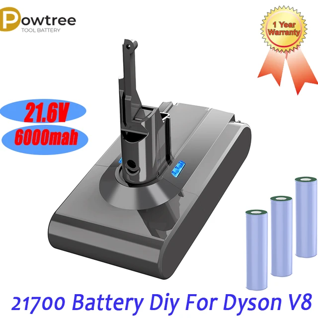 Powtree 6.0Ah/8.0Ah 21.6V For Dyson V8 Battery Absolute V8 Animal Li-ion  SV10 Handheld Vacuum Cleaner series Rechargeable - AliExpress