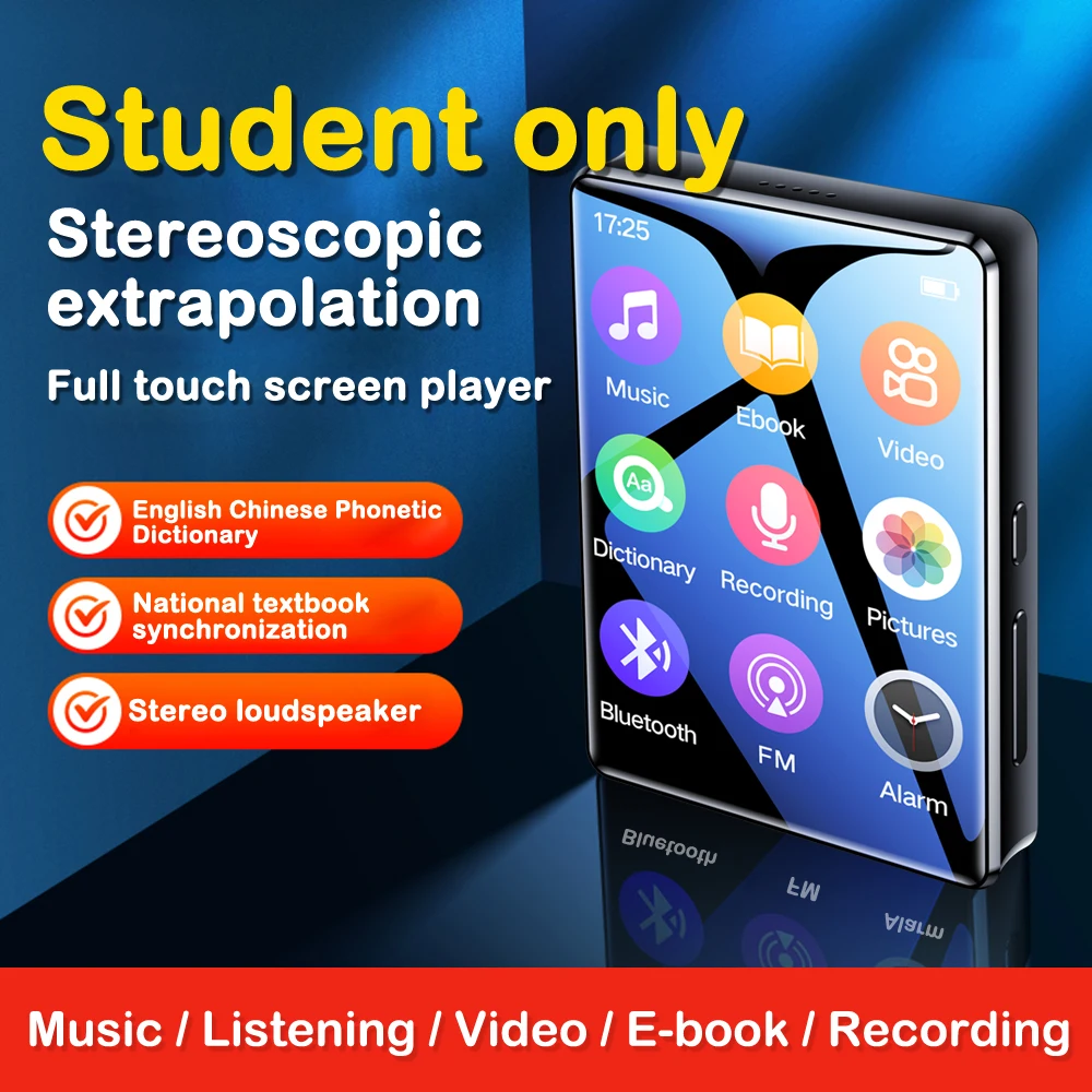 2.4 Inch Full Screen MP3 Walkman 1Pcs Student Version Mini Ultra-thin Bluetooth Portable Touch Screen Music Player Support FM