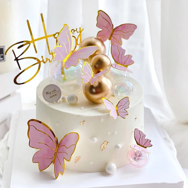 1Set Gold Pink Purple Butterfly Cake Toppers Happy Birthday Dessert Decor  Girl Birthday Party Baking Cake Decoration Baby Shower - AliExpress
