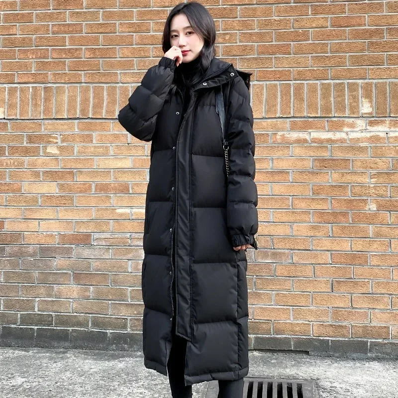 2024 New Women Down Jacket Winter Coat Female Long Parkas Loose Large Size Thick Warm Outwear Fashion Simplicity Hooded Overcoat