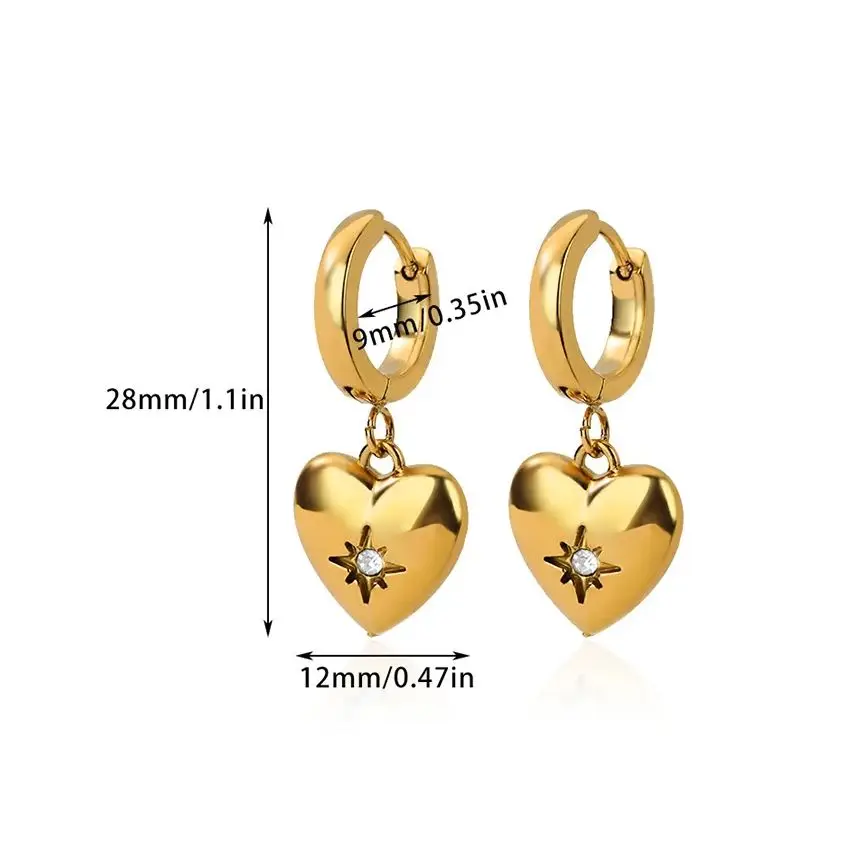 Zircon Heart Star Drop Earrings For Women Luxury Gold Color Stainless Steel