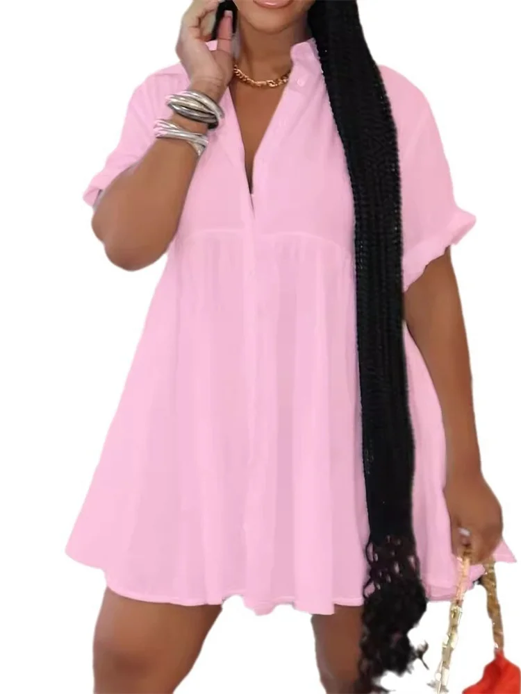 Wmstar Plus Size Dresses for Women Casual Loosse Solid Elegant Holiday Summer Clothes Mini Dresses Wholesale Dropshipping 2025