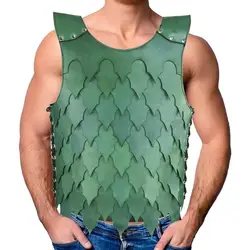 Viking Warrior Costume Men Artificial Leather Vintage Cosplay Clothing Fish Scale Design Viking Back Protector For Stage Show
