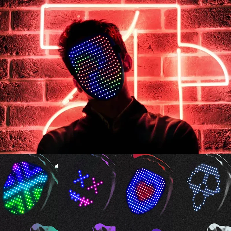 

Christmas Mask Bluetooth RGB LED Mask Diy Picture Animation Text Masks For Costume Party Game Bar Performance Xmas Carnival Deco