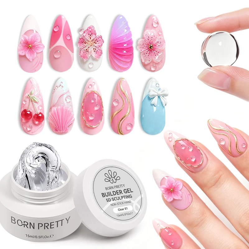 BORN PRETTY Glitter Pink Hard Jelly Nail Extension Gel, Milky White Clear Soak-Off UV Gel, 30ml